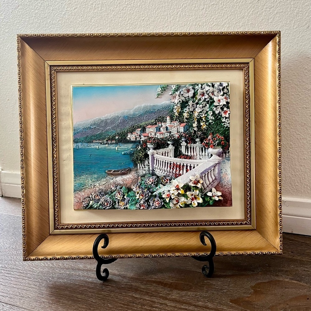 Mediterranean Terrace framed 3 D hand- painted picture